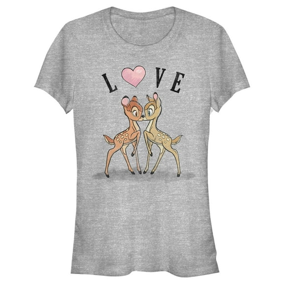 Junior's Bambi Valentine's Day Bambi and Faline Love  Graphic Tee Athletic Heather X Large