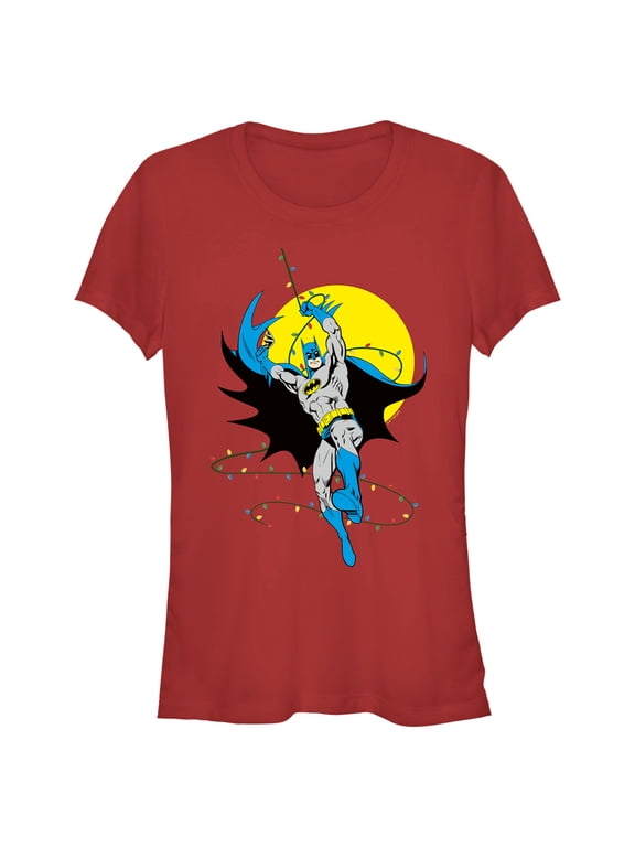 Junior's Batman Christmas Light Swing Graphic Tee Red Medium