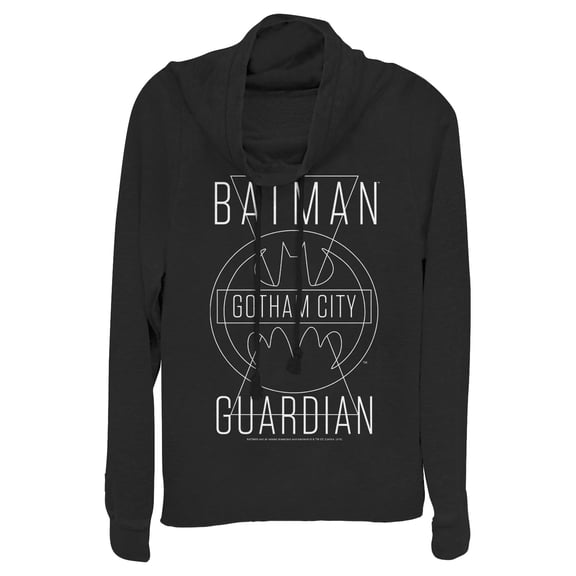Junior's Batman Gotham City Guardian  Cowl Neck Sweatshirt Black Small