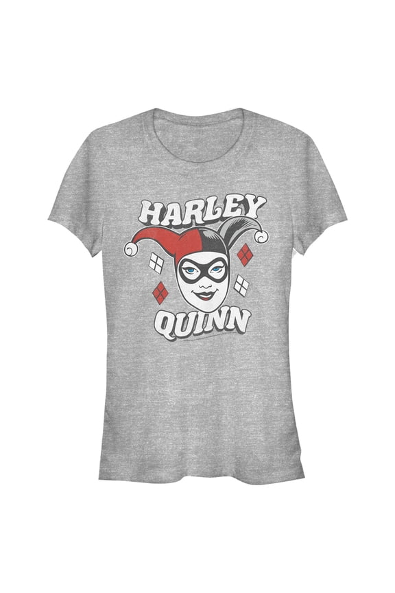 Junior's Batman Harley Quinn Smile Face Graphic Tee Athletic Heather Medium