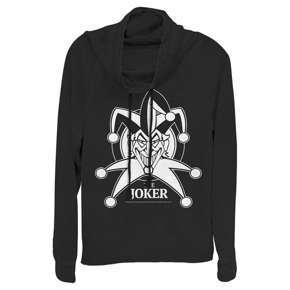 Junior's Batman Joker Emblem Cowl Neck Sweatshirt Black X Large