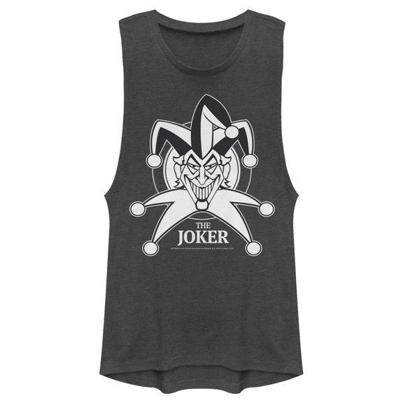 Junior's Batman Joker Emblem Festival Muscle Graphic Tee Charcoal Large