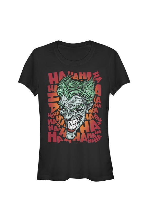Junior's Batman Joker Laugh Background Text Graphic Tee Black Medium