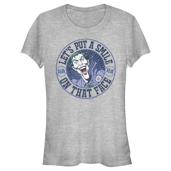 Junior's Batman Joker Let's Put a Smile On That Face Graphic Tee Athletic Heather 2X Large