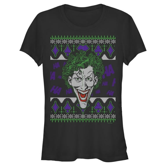 Junior's Batman Joker Sweater Graphic Tee Black Large