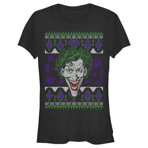 Junior's Batman Joker Sweater Graphic Tee Black Medium
