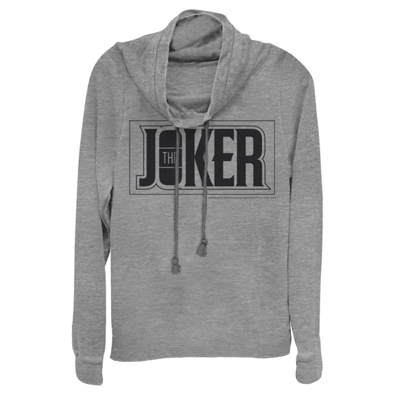 Junior's Batman Joker Text Logo Cowl Neck Sweatshirt Gray Heather Medium