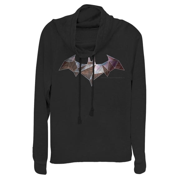Junior's Batman Logo Geometric Wing Cowl Neck Sweatshirt Black 2X Large