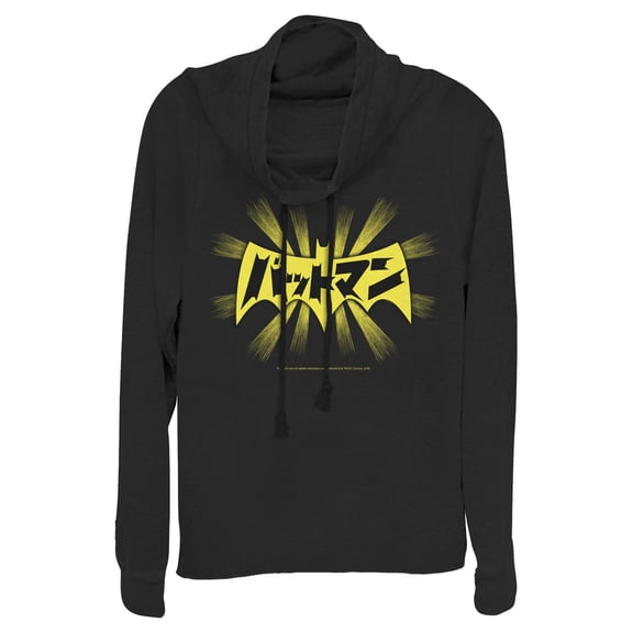 Junior's Batman Logo Kanji Characters Cowl Neck Sweatshirt Black Medium