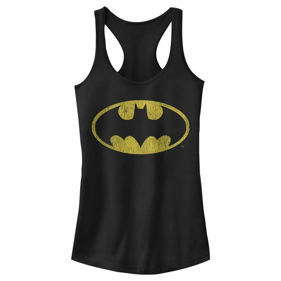 Junior's Batman Logo Retro Caped Crusader Racerback Tank Top Black X Large