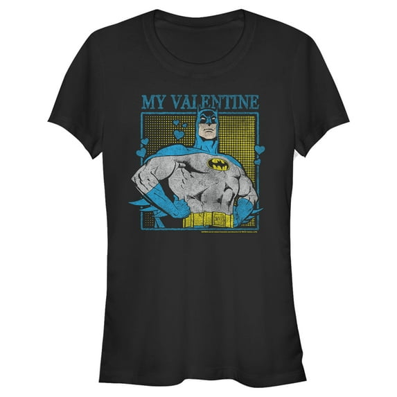 Junior's Batman My Valentine Distressed Graphic Tee Black 2X Large