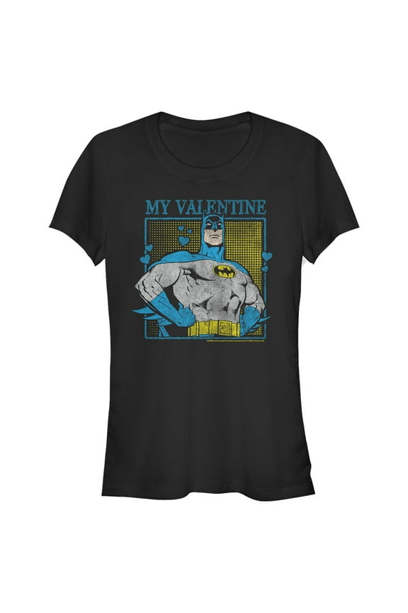 Junior's Batman My Valentine Distressed Graphic Tee Black X Large