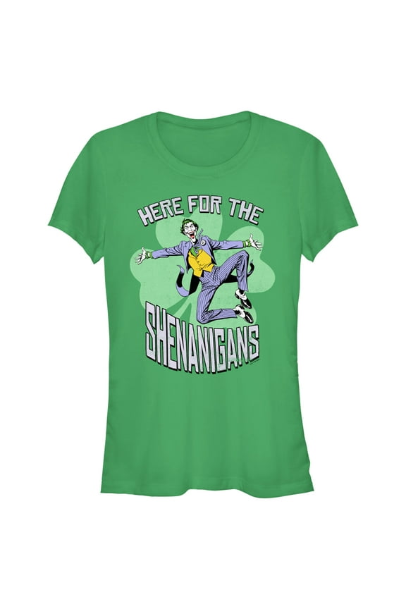 Junior's Batman St. Patrick's Day Joker Here for the Shenanigans Graphic Tee Kelly Green X Large