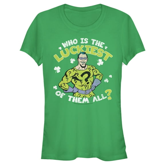 Junior's Batman St. Patrick's Day Riddler Who is the Luckiest of Them All?  Graphic Tee Kelly Green Large