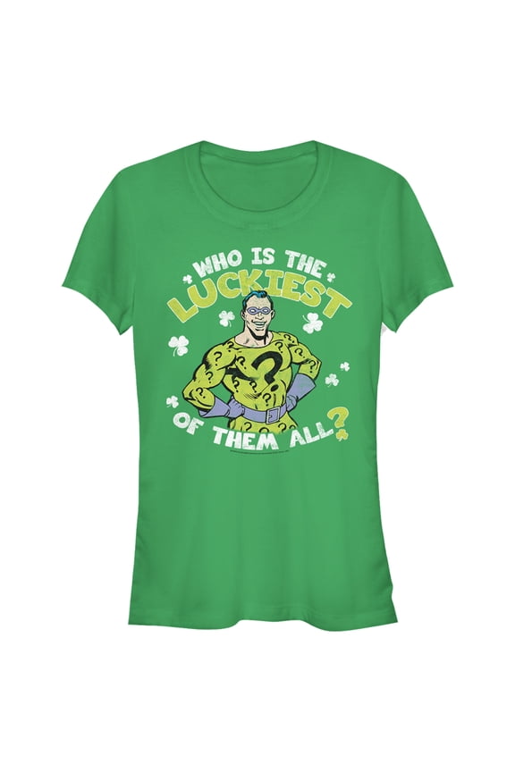 Junior's Batman St. Patrick's Day Riddler Who is the Luckiest of Them All? Graphic Tee Kelly Green Large