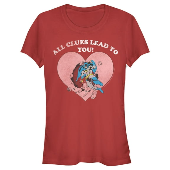 Junior's Batman Valentine's Day All the Clues Lead to You Graphic Tee Red Small