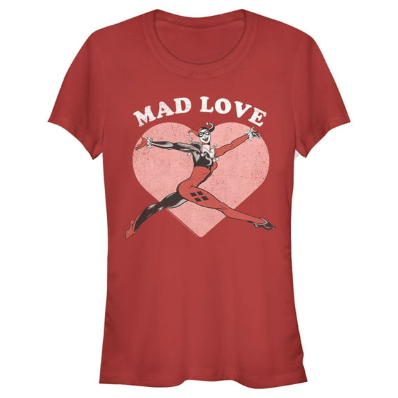 Junior's Batman Valentine's Day Harley Quinn Mad Love Graphic Tee Red 2X Large