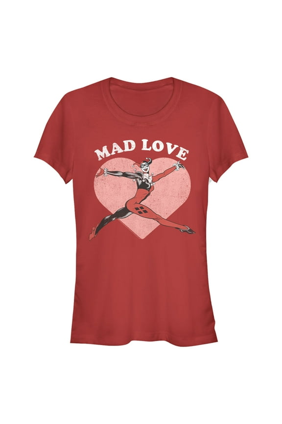 Junior's Batman Valentine's Day Harley Quinn Mad Love Graphic Tee Red 2X Large