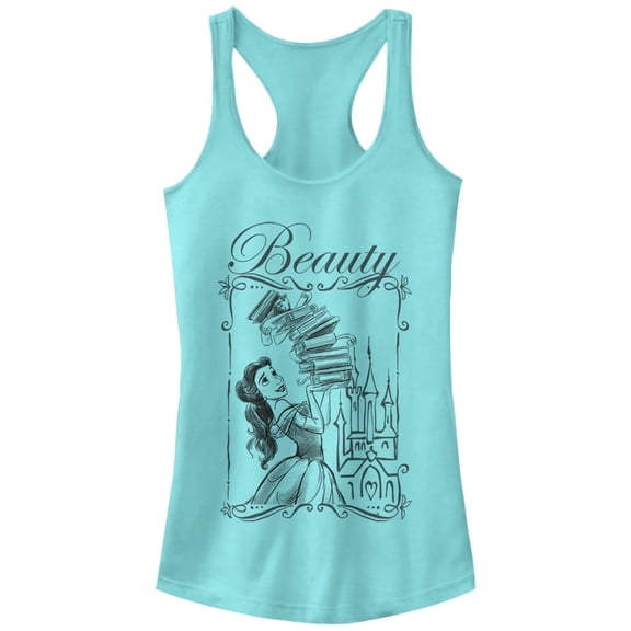 Junior's Beauty and the Beast Belle Book Tower  Racerback Tank Top Cancun 2X Large