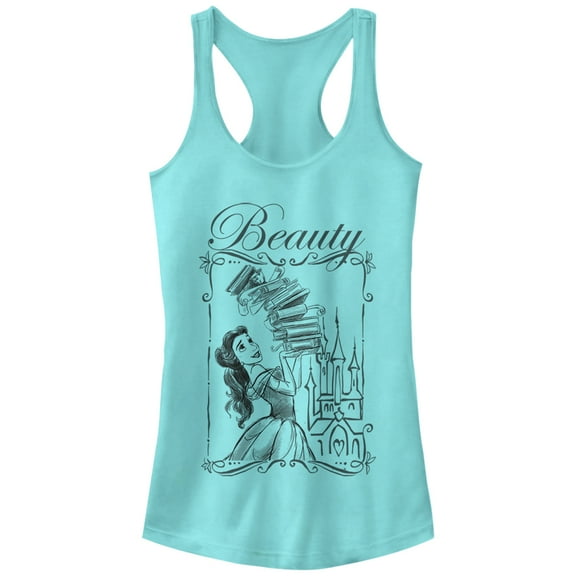 Junior's Beauty and the Beast Belle Book Tower  Racerback Tank Top Cancun Small