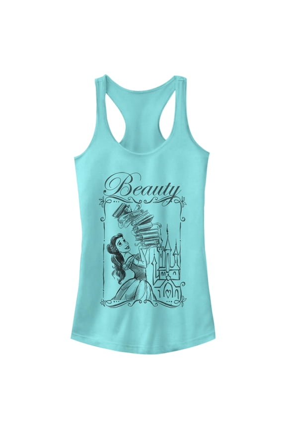 Junior's Beauty and the Beast Belle Book Tower  Racerback Tank Top Cancun X Large