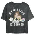 thumbnail image 1 of Junior's Beauty and the Beast Belle My Weekend Is Booked Crop Graphic Tee Black Mineral Wash Large, 1 of 4