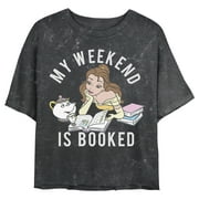 Junior's Beauty and the Beast Belle My Weekend Is Booked Crop Graphic Tee Black Mineral Wash Medium