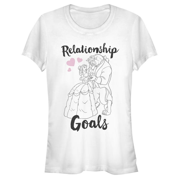 Junior's Beauty and the Beast Belle and Beast Relationship Goals  Graphic Tee White Small
