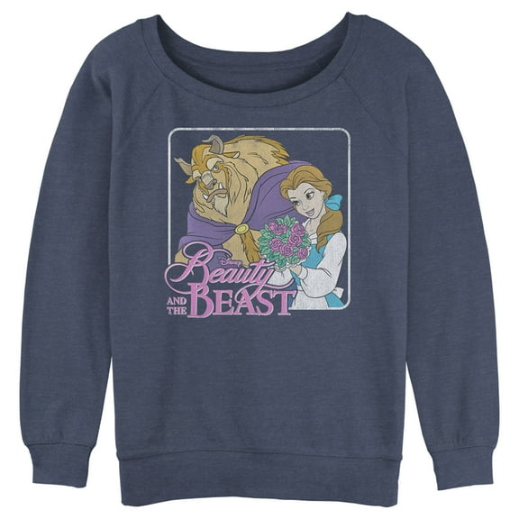Junior's Beauty and the Beast Bouquet Frame Sweatshirt Blue Heather 2X Large