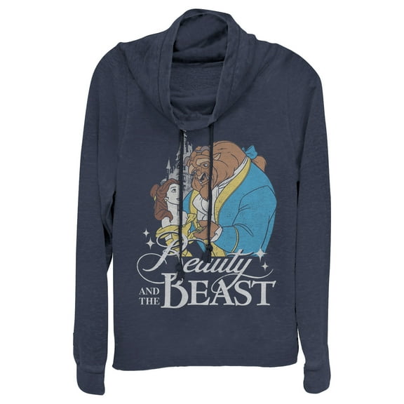 Junior's Beauty and the Beast Classic  Cowl Neck Sweatshirt Navy Blue 4X Large