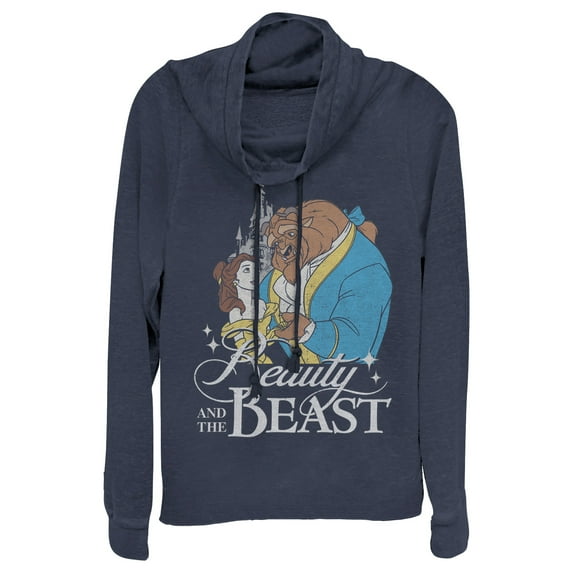 Junior's Beauty and the Beast Classic Cowl Neck Sweatshirt Navy Blue Small