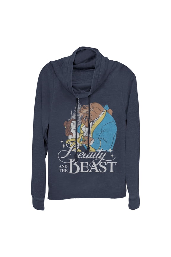 Junior's Beauty and the Beast Classic Cowl Neck Sweatshirt Navy Blue X Small