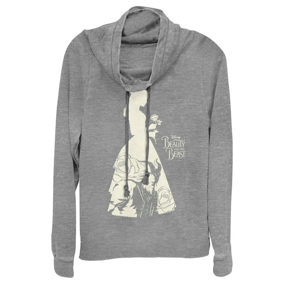 Junior's Beauty and the Beast Dress Silhouette Cowl Neck Sweatshirt Gray Heather X Small