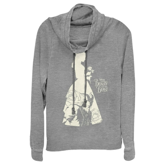 Junior's Beauty and the Beast Dress Silhouette Cowl Neck Sweatshirt Gray Heather X Small