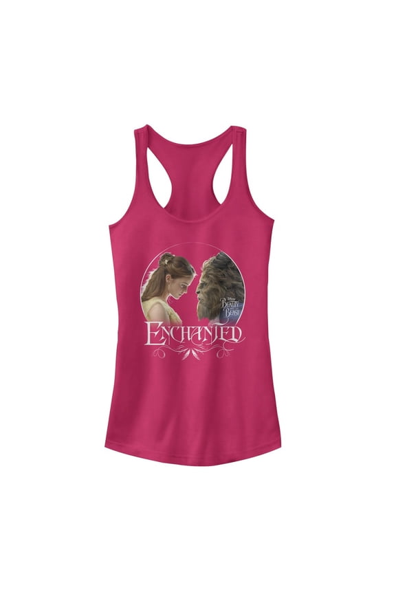 Junior's Beauty and the Beast Enchanted Racerback Tank Top Dark Pink Large