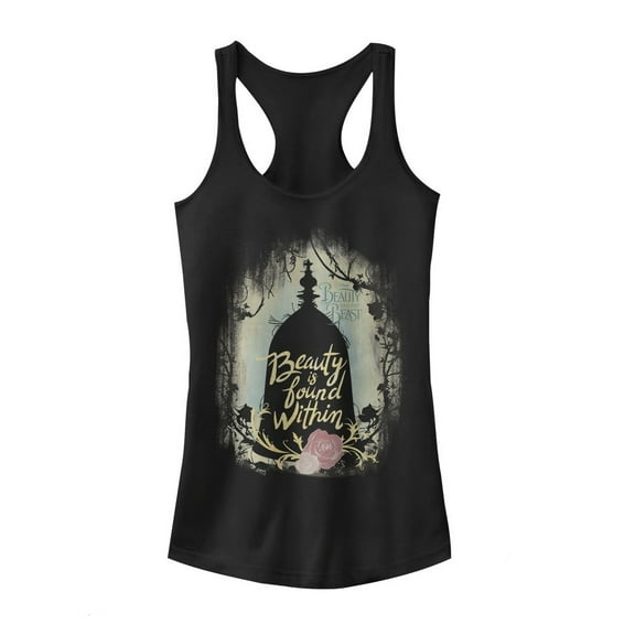 Junior's Beauty and the Beast Found Within  Racerback Tank Top Black 2X Large