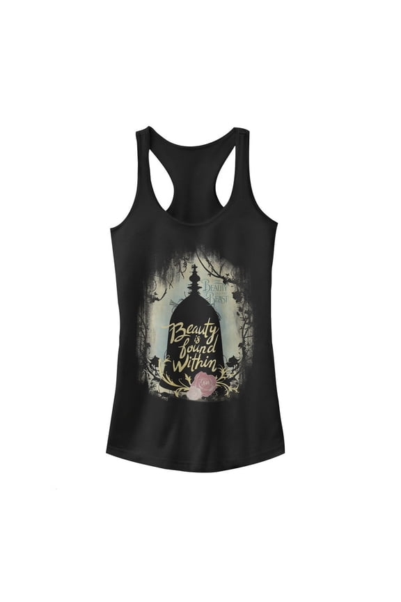 Junior's Beauty and the Beast Found Within Racerback Tank Top Black 2X Large