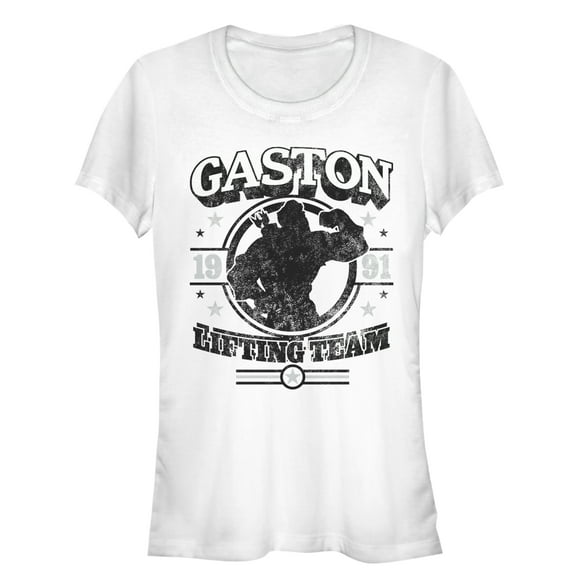 Junior's Beauty and the Beast Gaston Lifting Team  Graphic Tee White Large