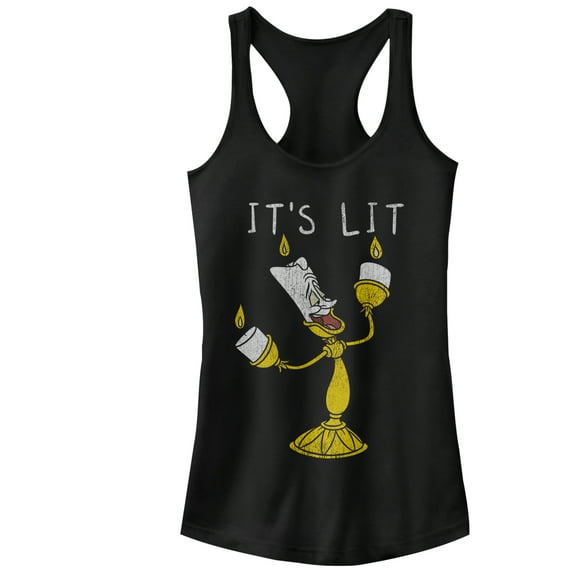 Junior's Beauty and the Beast Lumiere It's Lit Racerback Tank Top Black 2X Large