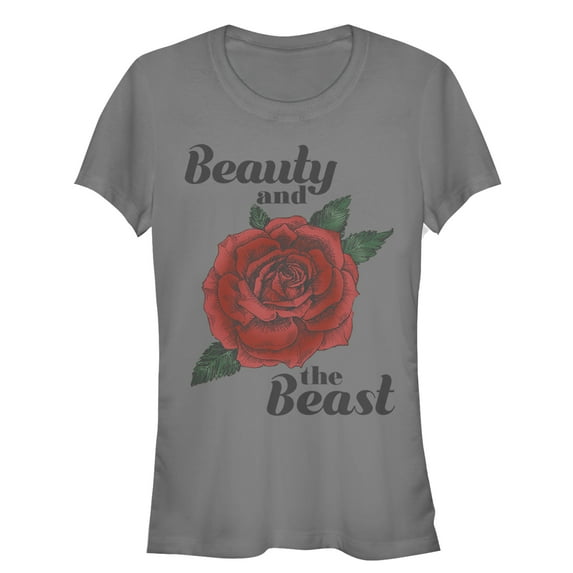 Junior's Beauty and the Beast Rose Graphic Tee Charcoal Medium