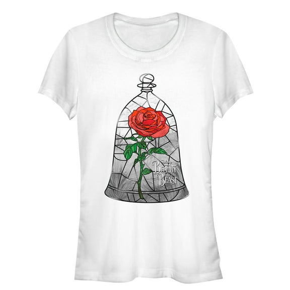 Junior's Beauty and the Beast Stained Rose Window  Graphic Tee White X Large