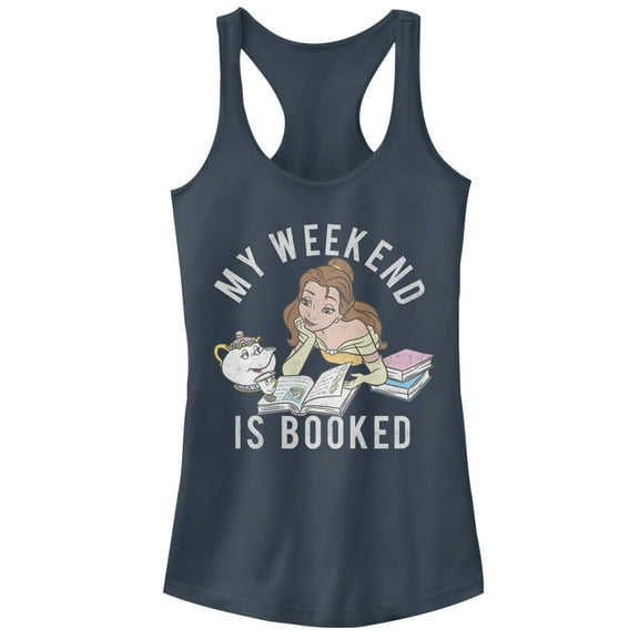 Junior's Beauty and the Beast Weekend Booked  Racerback Tank Top Indigo 2X Large