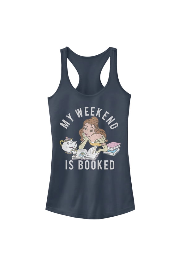 Junior's Beauty and the Beast Weekend Booked Racerback Tank Top Indigo 2X Large