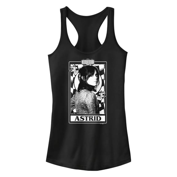 Junior's Beetlejuice Beetlejuice Astrid Black and White Tarot Card  Racerback Tank Top