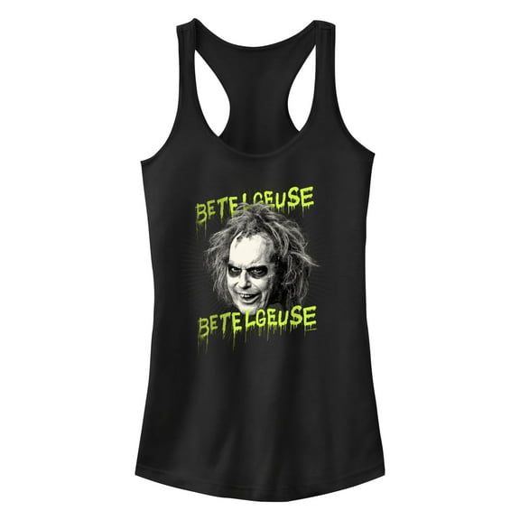 Junior's Beetlejuice Beetlejuice Monochrome Face Racerback Tank Top