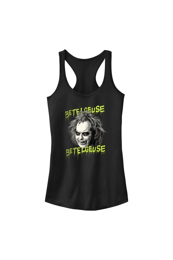 Junior's Beetlejuice Beetlejuice Monochrome Face Racerback Tank Top