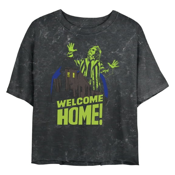 Junior's Beetlejuice Beetlejuice Welcome Home Pose Graphic Crop T-Shirt