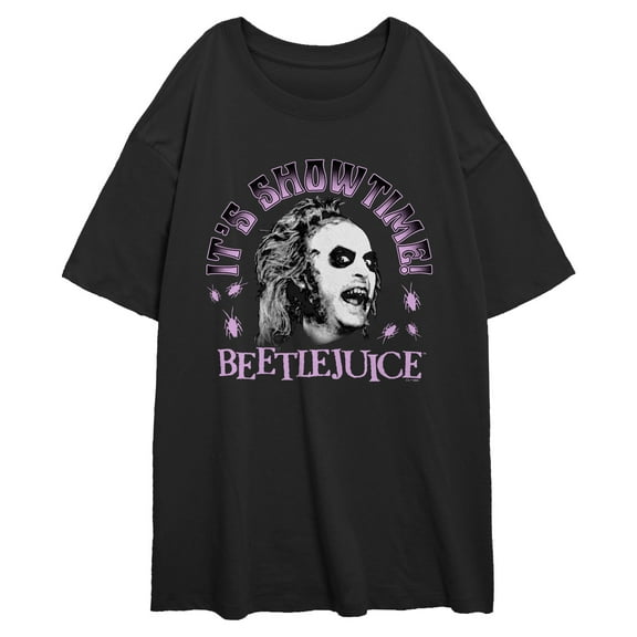 Junior's Beetlejuice It's Showtime Pink Logo  Graphic T-Shirt