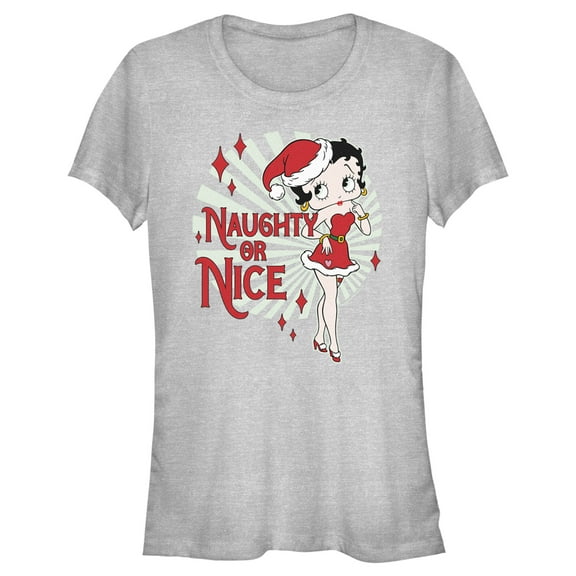 Junior's Betty Boop Christmas Naughty or Nice Betty Graphic Tee Athletic Heather Small