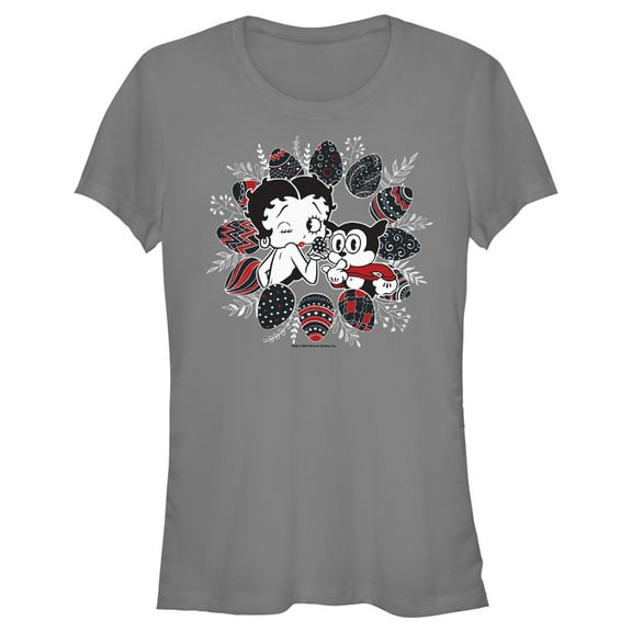 Junior's Betty Boop Easter Egg Frame  Graphic Tee Charcoal Small